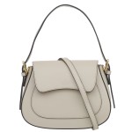 VERA PELLE torebka damska skórzana kuferek z paskiem na ramię V503 jasna beżowa