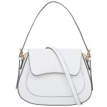 VERA PELLE torebka damska skórzana kuferek z paskiem na ramię V503 biała