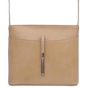 VERA PELLE torebka damska skórzana listonoszka z paskiem na ramię V159 ciemna beżowa