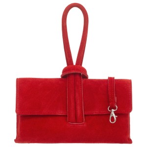 VERA PELLE torebka damska zamszowa listonoszka z paskiem na ramię V678 czerwona