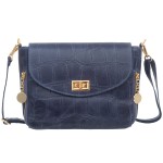 VERA PELLE torebka damska skórzana listonoszka kroko z paskiem V532 granatowa
