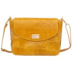 VERA PELLE torebka damska skórzana listonoszka kroko z paskiem V532 musztardowa