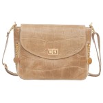 VERA PELLE torebka damska skórzana listonoszka kroko z paskiem V532 beżowa