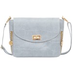 VERA PELLE torebka damska skórzana listonoszka kroko z paskiem V532 jasna szara