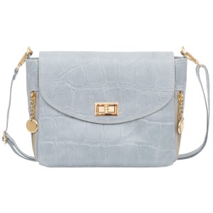 VERA PELLE torebka damska skórzana listonoszka kroko z paskiem V532 jasna szara
