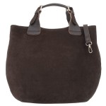 VERA PELLE torebka damska zamszowa shopper duża z paskiem na ramię V680 ciemna brązowa