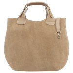 VERA PELLE torebka damska zamszowa shopper duża z paskiem na ramię V680 beżowa