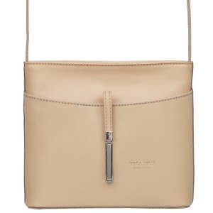 VERA PELLE torebka damska skórzana listonoszka z paskiem na ramię V159 beżowa