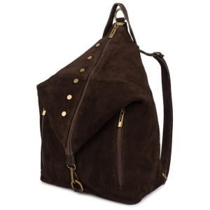 VERA PELLE plecak damski zamszowy elegancki z ćwiekami V409 ciemny brązowy