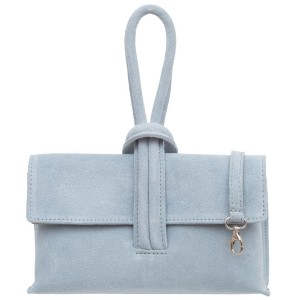 VERA PELLE torebka damska zamszowa listonoszka z paskiem na ramię V678 jasna niebieska