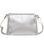 VERA PELLE torebka damska skórzana listonoszka z paskiem na ramię V535 srebrna