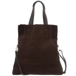 VERA PELLE torebka damska zamszowa shopper z paskiem na ramię V676 ciemna brązowa