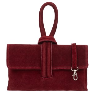 VERA PELLE torebka damska zamszowa listonoszka z paskiem na ramię V678 ciemna bordowa