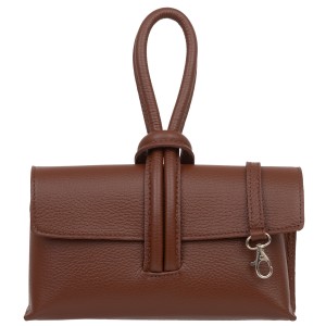 VERA PELLE torebka damska skórzana listonoszka z paskiem na ramię V682 brązowa