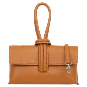 VERA PELLE torebka damska skórzana listonoszka z paskiem na ramię V682 camel