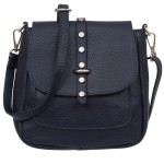 VERA PELLE torebka damska skórzana listonoszka z klapą i paskiem na ramię V645 granatowa