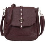VERA PELLE torebka damska skórzana listonoszka z klapą i paskiem na ramię V645 ciemna bordowa