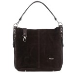 VEZZE torebka damska zamszowa worek z paskiem na ramię V551 ciemna brązowa