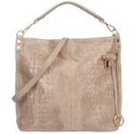 VERA PELLE torebka damska zamszowa worek z kłódeczką kroko V493 beżowa