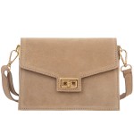 VERA PELLE torebka damska zamszowa listonoszka z klapą i paskiem na ramię V688 beżowa