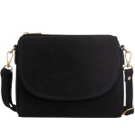 VERA PELLE torebka damska zamszowa listonoszka 3 komorowa z paskiem na ramię V693 czarna