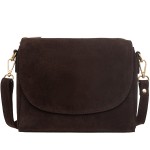 VERA PELLE torebka damska zamszowa listonoszka 3 komorowa z paskiem na ramię V693 ciemna brązowa