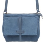 VERA PELLE torebka damska zamszowa listonoszka z klapą i paskiem na ramię V525 c.jeansowa