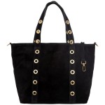 VERA PELLE torebka damska zamszowa shopper z kółkami i paskiem na ramię V699 czarna