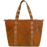 VERA PELLE torebka damska zamszowa shopper z kółkami i paskiem na ramię V699 camel