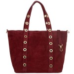 VERA PELLE torebka damska zamszowa shopper z kółkami i paskiem na ramię V699 bordowa