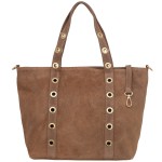 VERA PELLE torebka damska zamszowa shopper z kółkami i paskiem na ramię V699 taupe