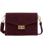 VERA PELLE torebka damska zamszowa listonoszka z klapą i paskiem na ramię V688 ciemna bordowa