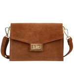 VERA PELLE torebka damska zamszowa listonoszka z klapą i paskiem na ramię V688 camel