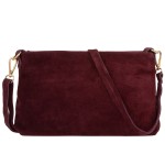 VERA PELLE torebka damska zamszowa listonoszka z paskiem na ramię V687 ciemna bordowa