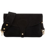 VERA PELLE torebka damska zamszowa listonoszka instagramka z szerokim paskiem na ramię V705 czarna