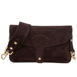 VERA PELLE torebka damska zamszowa listonoszka instagramka z szerokim paskiem na ramię V705 ciemna brązowa