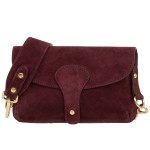 VERA PELLE torebka damska zamszowa listonoszka instagramka z szerokim paskiem na ramię V705 ciemna bordowa