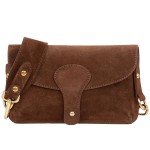 VERA PELLE torebka damska zamszowa listonoszka instagramka z szerokim paskiem na ramię V705 brązowa