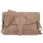 VERA PELLE torebka damska zamszowa listonoszka instagramka z szerokim paskiem na ramię V705 taupe