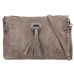 VERA PELLE torebka damska skórzana listonoszka kroko z frędzelkiem i paskiem na ramię V487 taupe