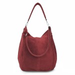 VERA PELLE torebka damska zamszowa worek z paskiem na ramię V469 ciemna bordowa