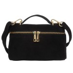 VERA PELLE torebka damska zamszowa listonoszka mała z paskiem na ramię V709 czarna