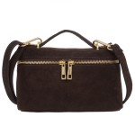 VERA PELLE torebka damska zamszowa listonoszka mała z paskiem na ramię V709 ciemna brązowa