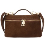 VERA PELLE torebka damska zamszowa listonoszka mała z paskiem na ramię V709 brązowa