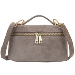 VERA PELLE torebka damska zamszowa listonoszka mała z paskiem na ramię V709 jasna taupe