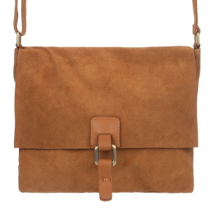 VERA PELLE torebka damska zamszowa listonoszka duża z klapą i paskiem V312 camel
