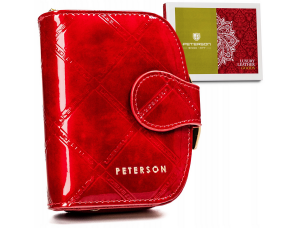 PETERSON portfel damski skórzany średni lakierowany elegancki z biglem P152 czerwony