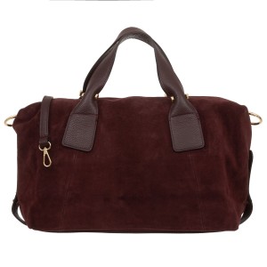 VERA PELLE torebka damska zamszowa shopper duża z paskiem na ramię V711 ciemna bordowa