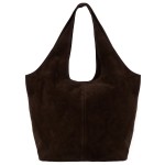 VERA PELLE torebka damska zamszowa shopper worek na ramię z saszetką na suwak V720 ciemna brązowa