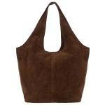 VERA PELLE torebka damska zamszowa shopper worek na ramię z saszetką na suwak V720 brązowa
